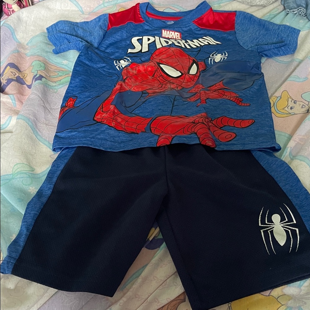 Marvel Red & Blue Spider-Man Graphic Tee with Black Shorts